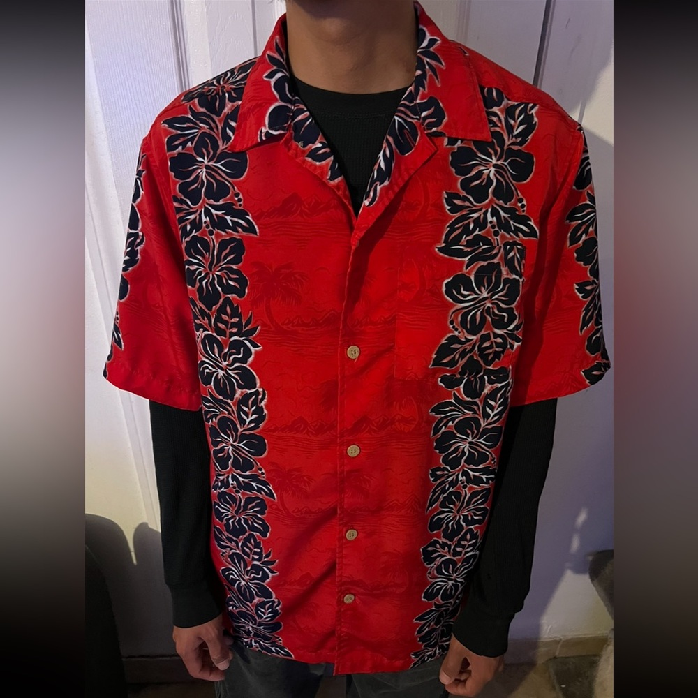 Red Hawaiian Shirt with Floral Design